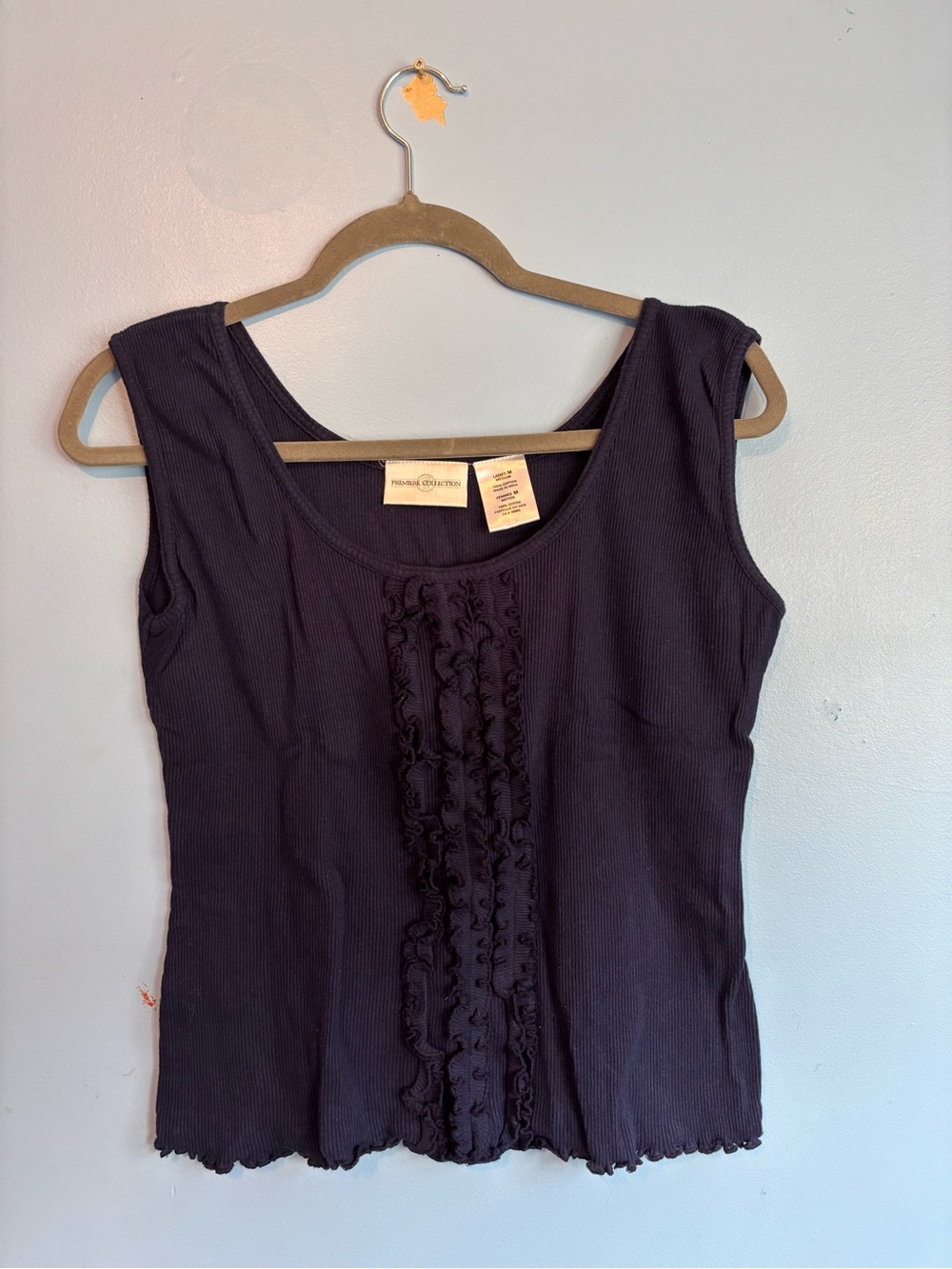 Vintage Navy Ribbed Tank with Front Ruffle Detail